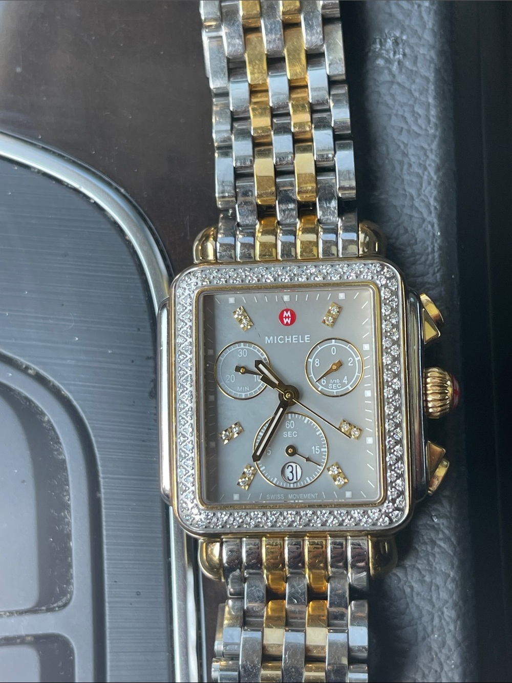 ❤️❤️❤️Michele Two-Tone Square Diamond-Trim Women’s Bracelet Watch❤️❤️❤️ - Picture 3 of 14